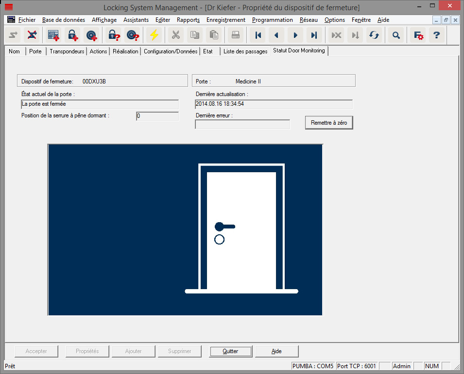 Registre « Statut DoorMonitoring »