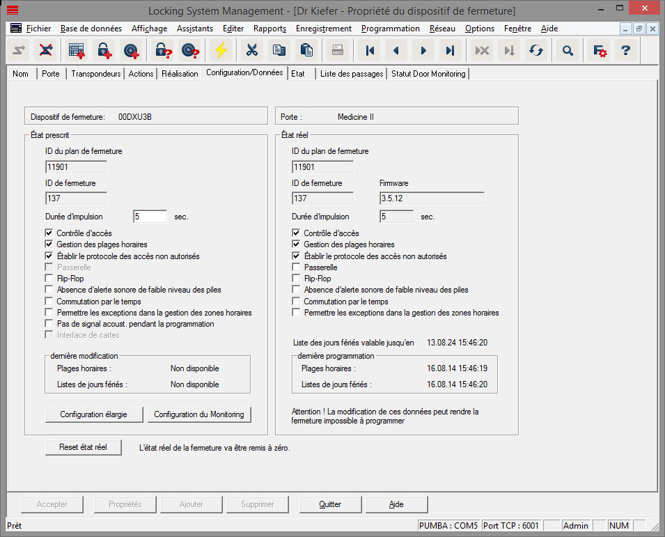 Registre « Configuration/Données »