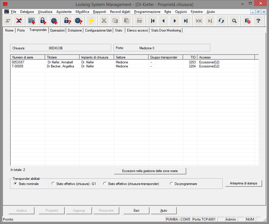 Scheda "Transponder"