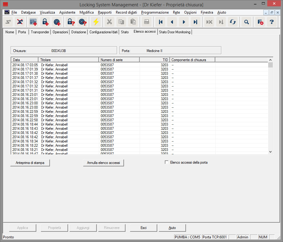 Scheda "Elenco accessi"