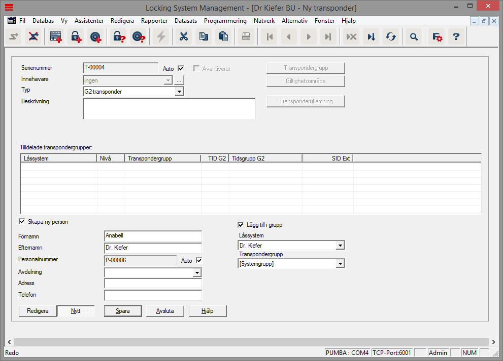 Skapa ny transponder