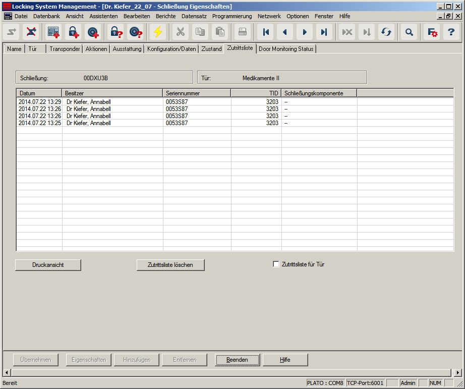 Register "Zutritsliste"