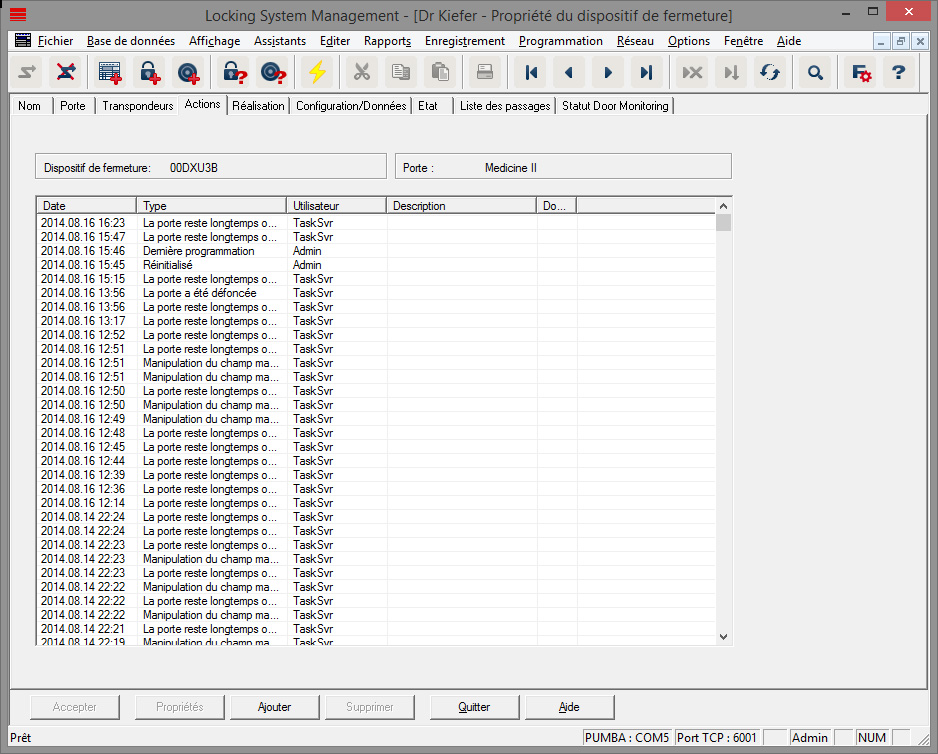 Registre « Actions »