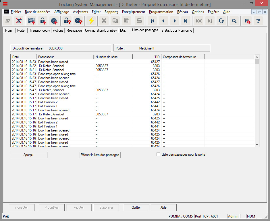 Registre « Liste des accès »