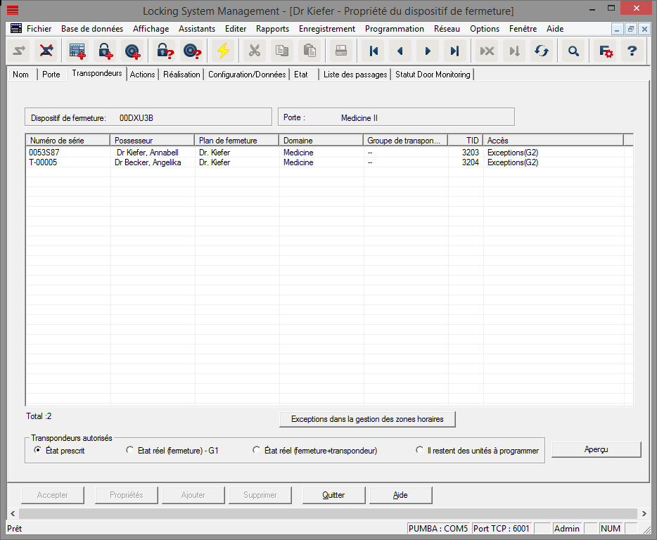 Registre « Transpondeur »