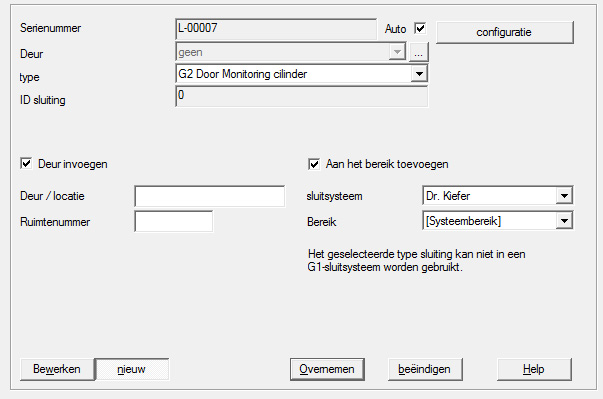 Nieuw sluitelement aanmaken